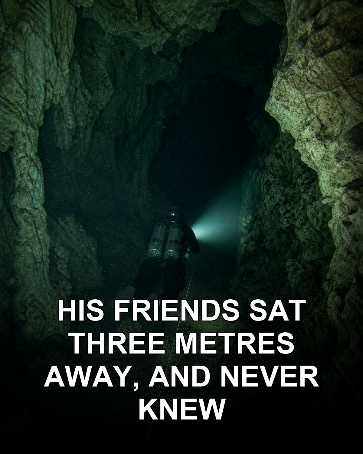 Three men talked by a pool, above what waited below