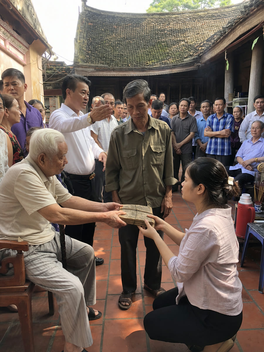 Ông bác giàu nhất họ tuyên bố "nhà nào đóng không đủ năm chục triệu thì đừng ghi tên vào bia công đức" — cụ trưởng tộc chín mươi hai tuổi chỉ xin mở một cuốn sổ